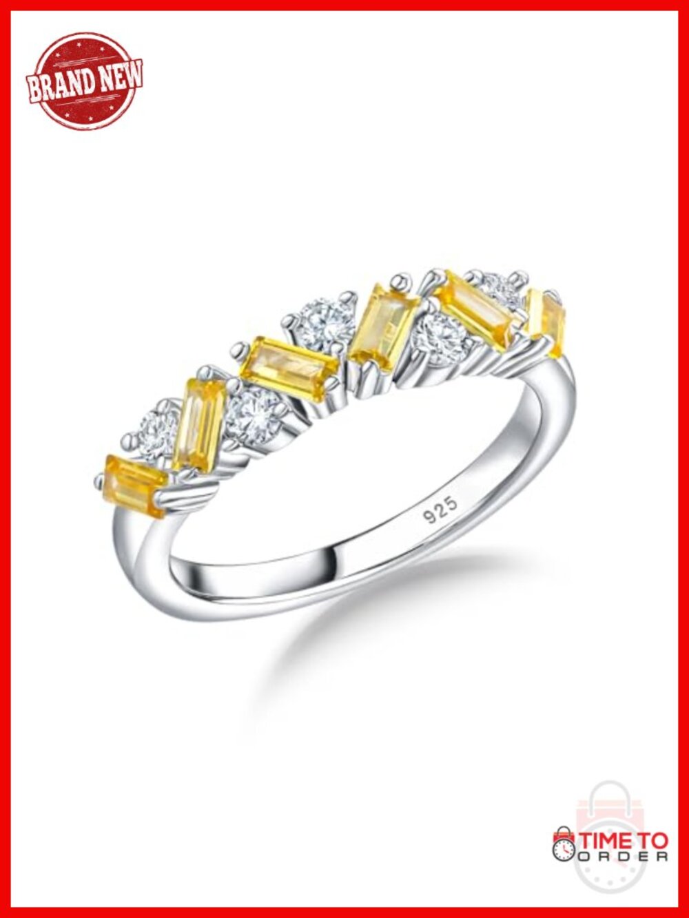 925 Sterling Silver Emerald Cut Half Eternity Band Ring Wedding Anniversary